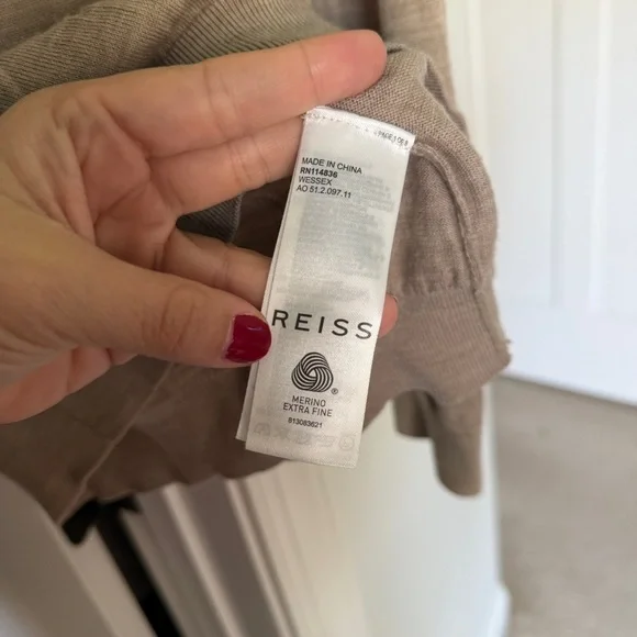 Reiss WESSEX MERINO WOOL CREW NECK JUMPER WHEAT MELANGE